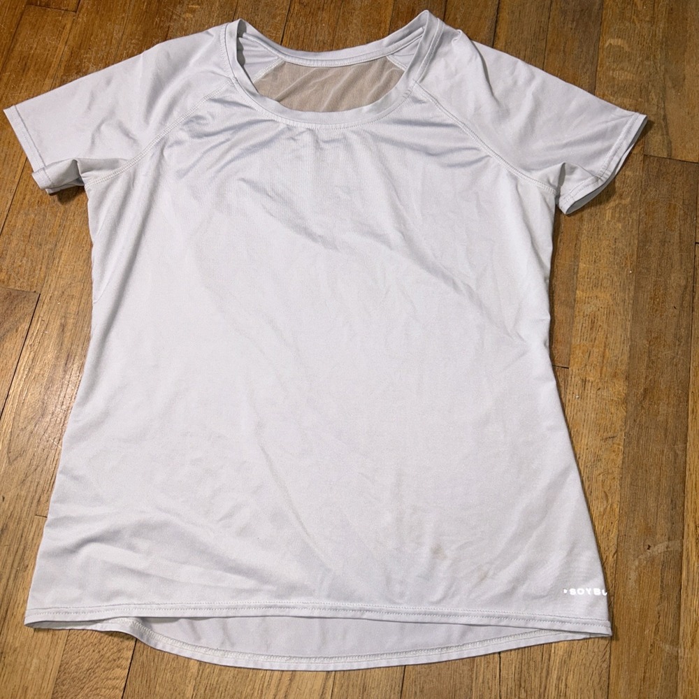 Soybu Womens Light Gray Short Sleeve Mesh Back Athletic Workout‎ T-Shirt Size L